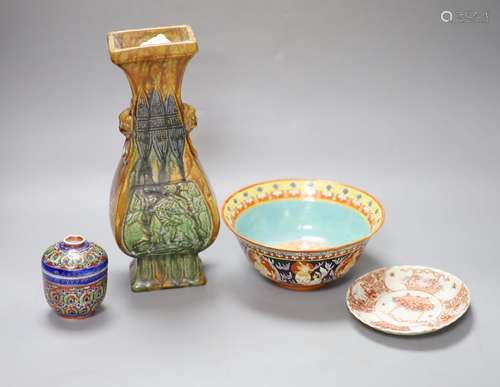 A group of Chinese ceramics, Qing or later, including a vase...