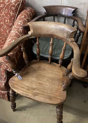 Two Victorian smoker's bow elbow chairs