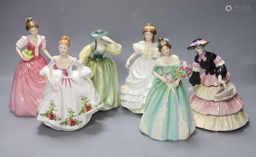 Five Royal Doulton porcelain ladies and a Coalport porcelain...