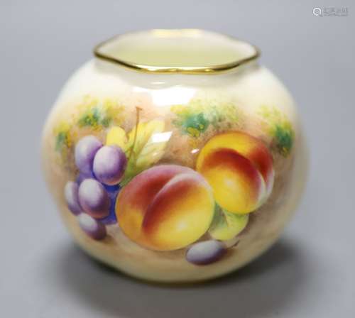 A Royal Worcester spirally moulded globular vase painted wit...