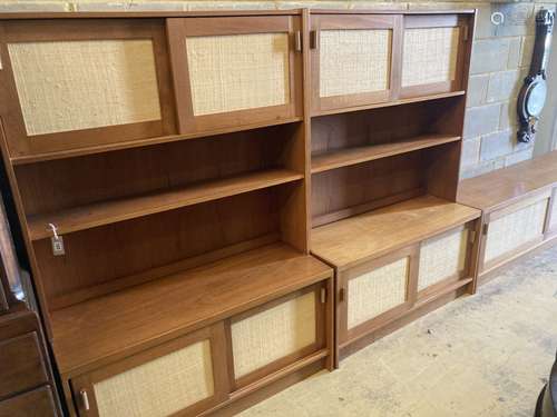 Three matching teak side cabinets, each free-standing upper ...