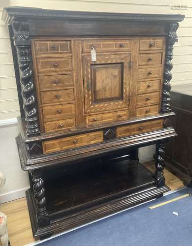 An early 19th century Dutch ebonised parquetry inlaid walnut...