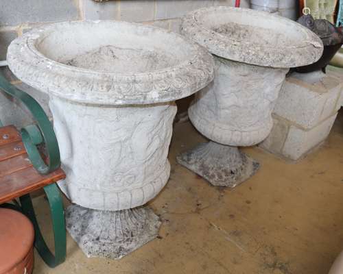 A pair of reconstituted stone Campana garden urns, 62cm diam...