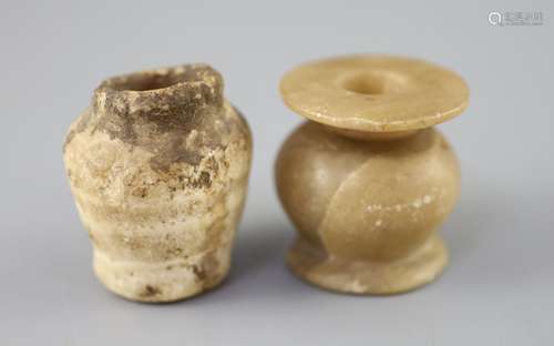 Two Egyptian alabaster cosmetic jars, c.1500 BC and Ptolemai...