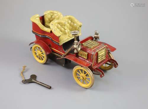 A Bing clockwork tinplate car, c.1906, with cream painted se...