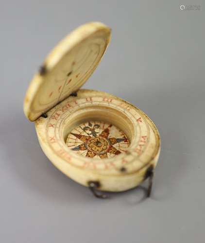 A rare late 16th century German oval ivory diptych-dial, the...