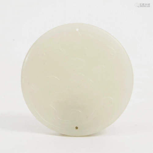 A WHITE JADE PLATE WITH A BAT PATTERN