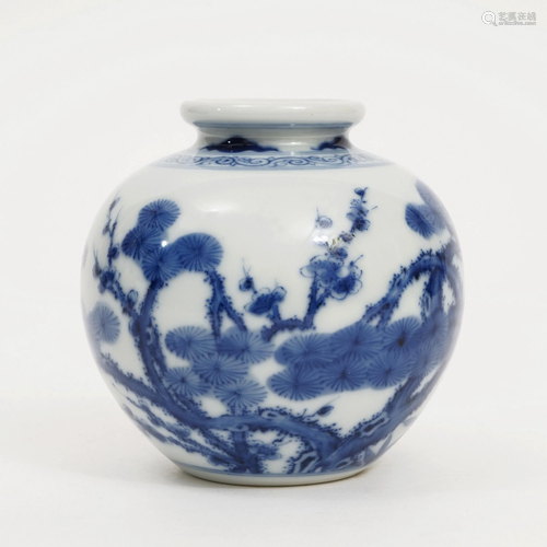 A BLUE AND WHITE THREE FRIENDS OF WINTER JAR