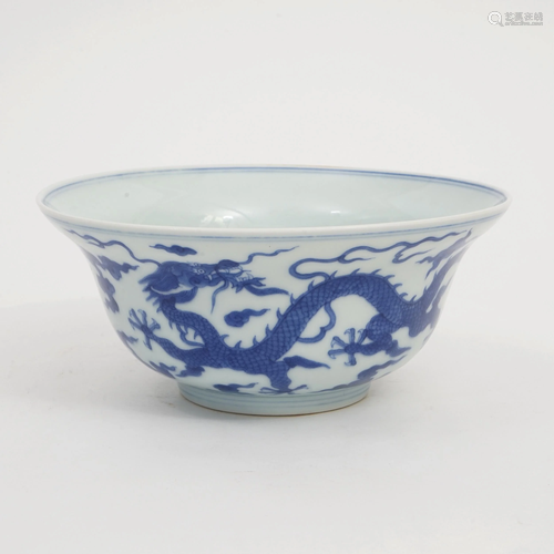 A BLUE AND WHITE DRAGON BOWL