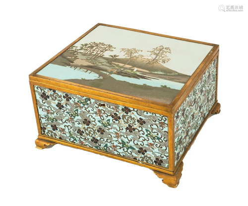 Japanese Scenic & Floral Cloisonné Covered Box