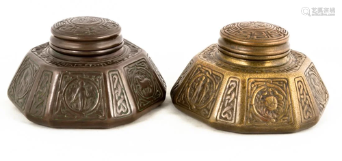 (2) Tiffany Studios, New York Zodiac Inkwells