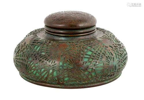 Large Tiffany Studios Pine Needle Inkwell