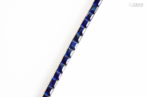 Art Deco Channel-Set Square Sapphire & Platinum Bracele