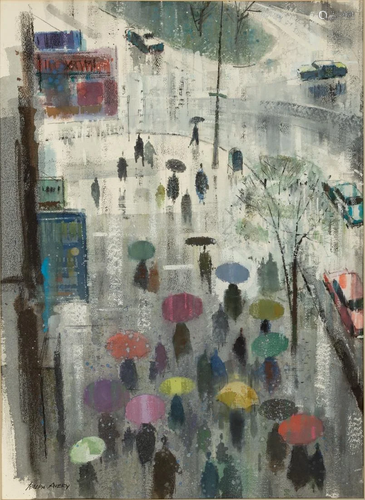 Ralph Avery (American, 1906-1976) Rainy Street Scene