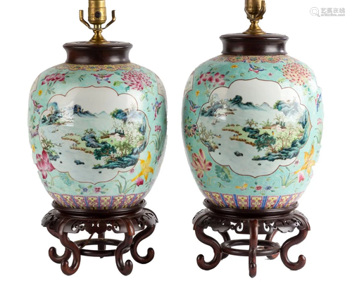 Pair of Chinese Famille Rose Porcelain Lamp Bases