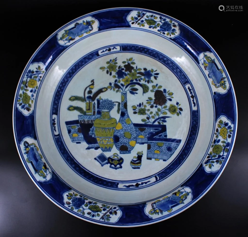 Large Qing Porcelain Famille Rose Plate