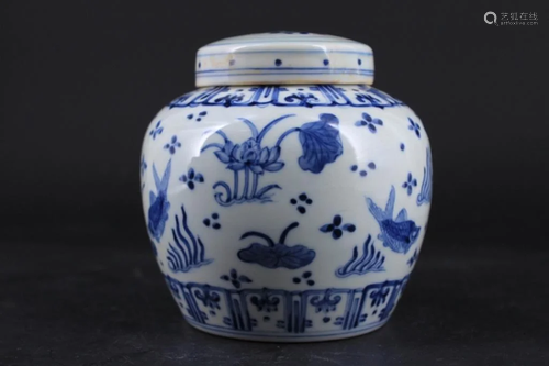 Chinese Ming Porcelain Blue&White Jar with Lid