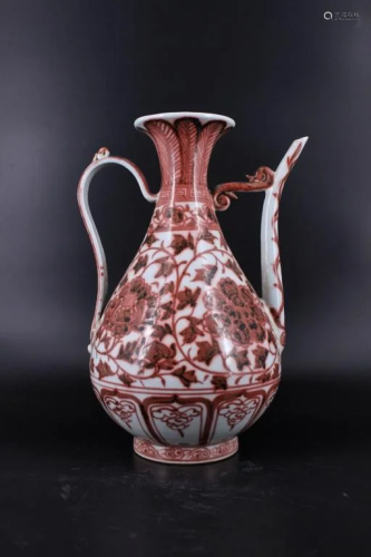Ming Porcelain Underred Floral Teapot