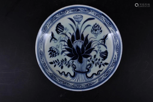 Ming Porcelain Blue&White Floral Plate