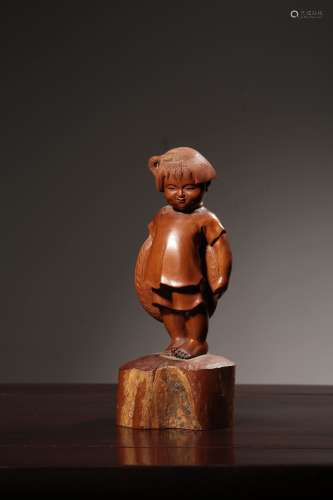 文革時期 黃楊木雕童子擺件