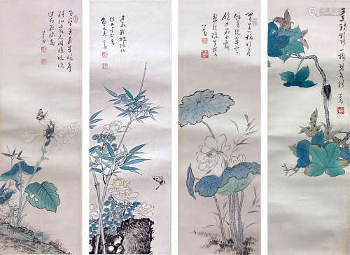 溥儒 花虫四屏