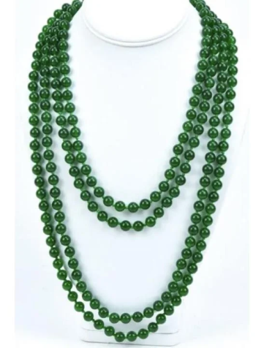 100 Inch Hand Knotted Green Nephrite Jade Necklace