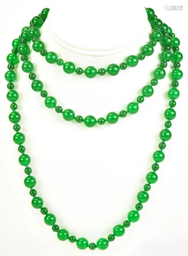 Hand Knotted 54 Inch Green Nephrite Jade Necklace