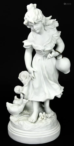 French Biscuit Village Girl Statuette