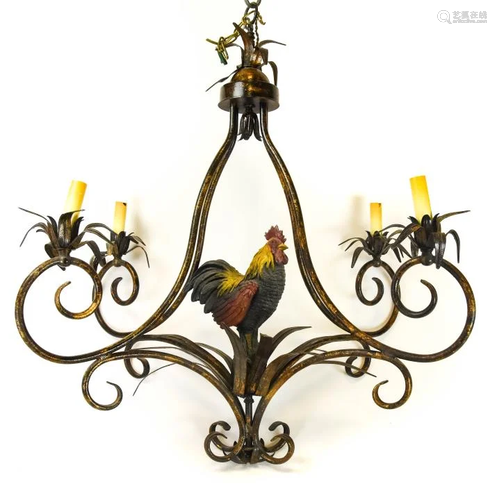 Vintage Wrought Iron Rooster Chandelier