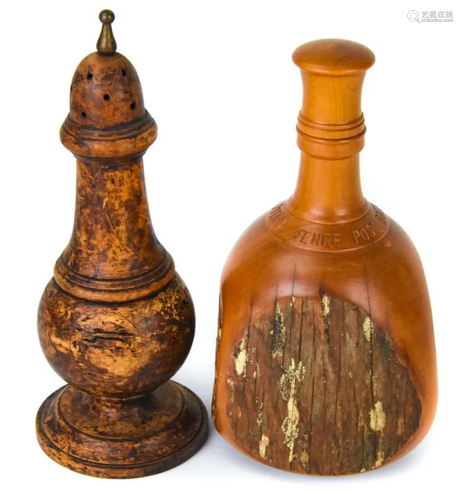 Antique Wood Fence Post Bottle & Salt Shaker