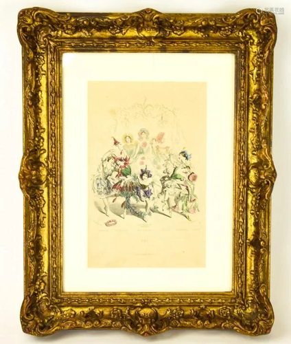 Framed Antique Hand Colored Engraving 