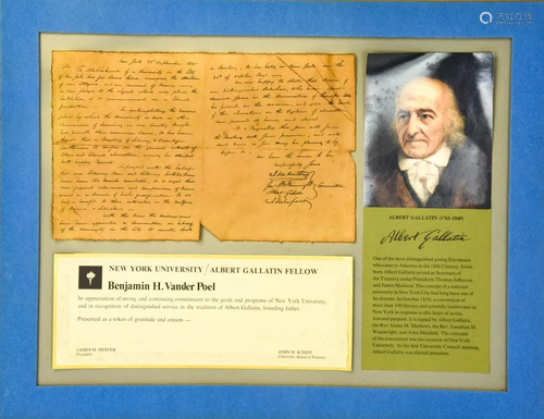 Antique Early 19th C Albert Gallatin NYU Letter