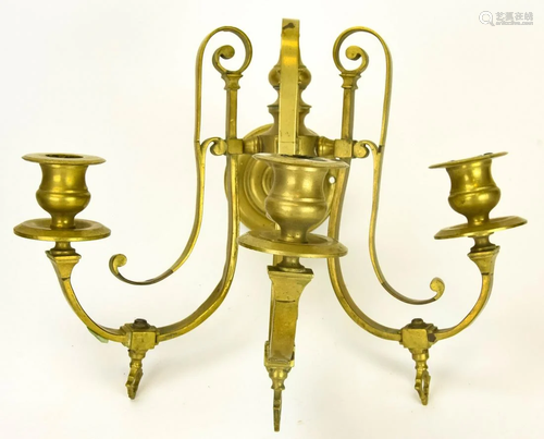 Antique Brass 3 Candle Sconce w Scrolled Arms