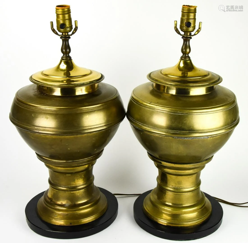 Pair Brass Amphora Form Table Lamps