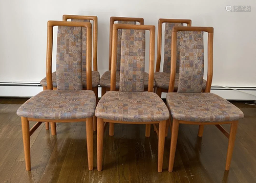 6 Danish Modern Teak Upholstered Dining Chairs