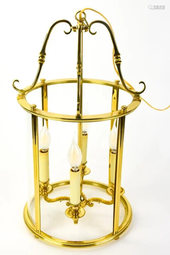 Contemporary French Brass & Glass Lantern Fixture