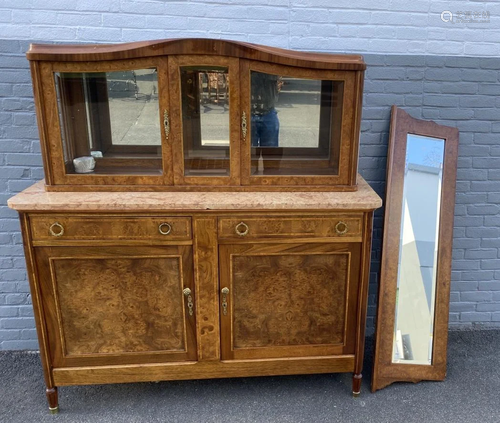 Louis XVI Burled & Inlaid Marble 3 Piece Sideboard