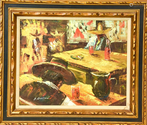 F. Dressen Oil Painting Mexican Portrait at Bar