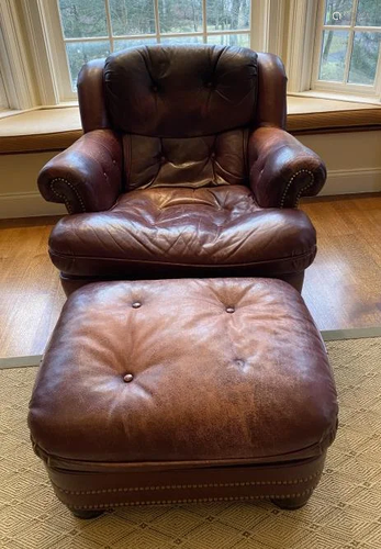 Chesterfield Style Leather Club Chair & Ottoman