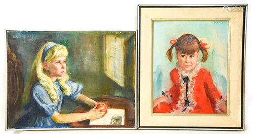 Pair Butterfield Mid C. Oil Portrait Young Girls