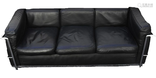 Vintage Le Corbusier LC2 Black Leather Sofa