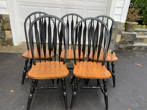 Set 5 Windsor Style Black Painted Dining Chairs