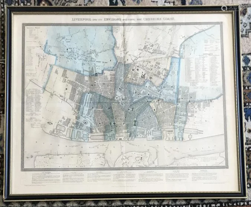 Antique Framed & Hand Colored Map of Liverpool