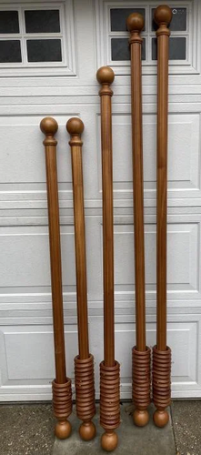 Set 5 Graduated Carved Curtain Rods with Rings