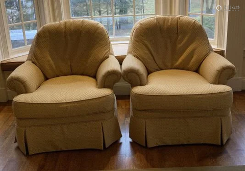 Pair Ethan Allen Art Deco Upholstered Armchairs