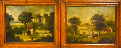 Antique Oil Landscape Paintings w Fry's Chocolate