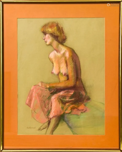 Butterfield Mid Century Pastel Drawing Seated Nude