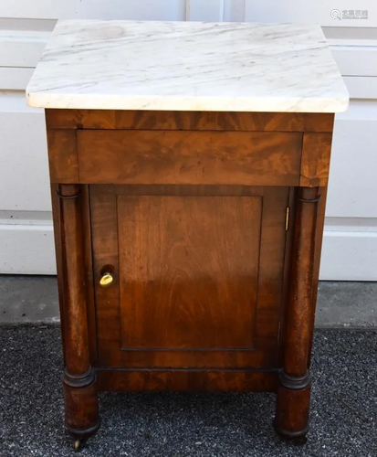 Antique 19th C French Empire Marble Top Nightstand