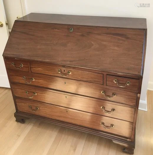 Antique 19th C Slant Desk w Bone Drawer Pulls