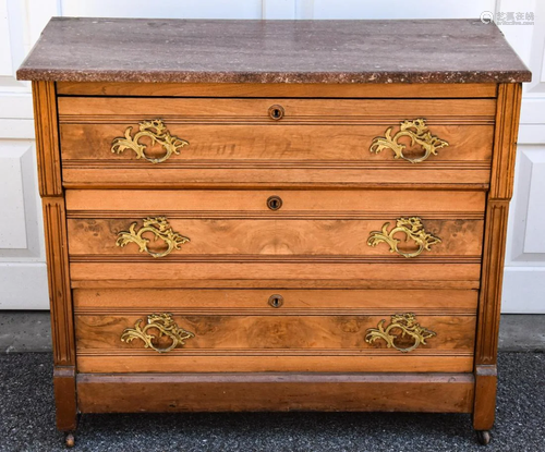 Antique 19th C Aesthetic Movement Marble Top Chest